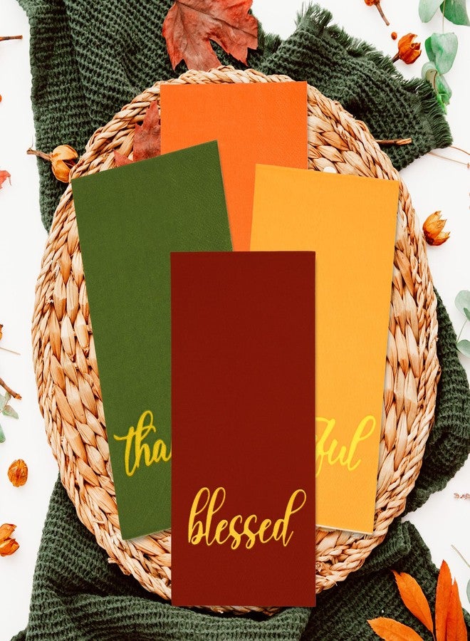 FYSUIMU 200Pcs Fall Thanksgiving Guest Napkins Gold Foil Thankful Blessed Disposable Paper Napkin Red Orange Yellow Green 4 Colors Dinner Hand Towel Napkins for Bathroom Autumn Party Table Decor - Image 3